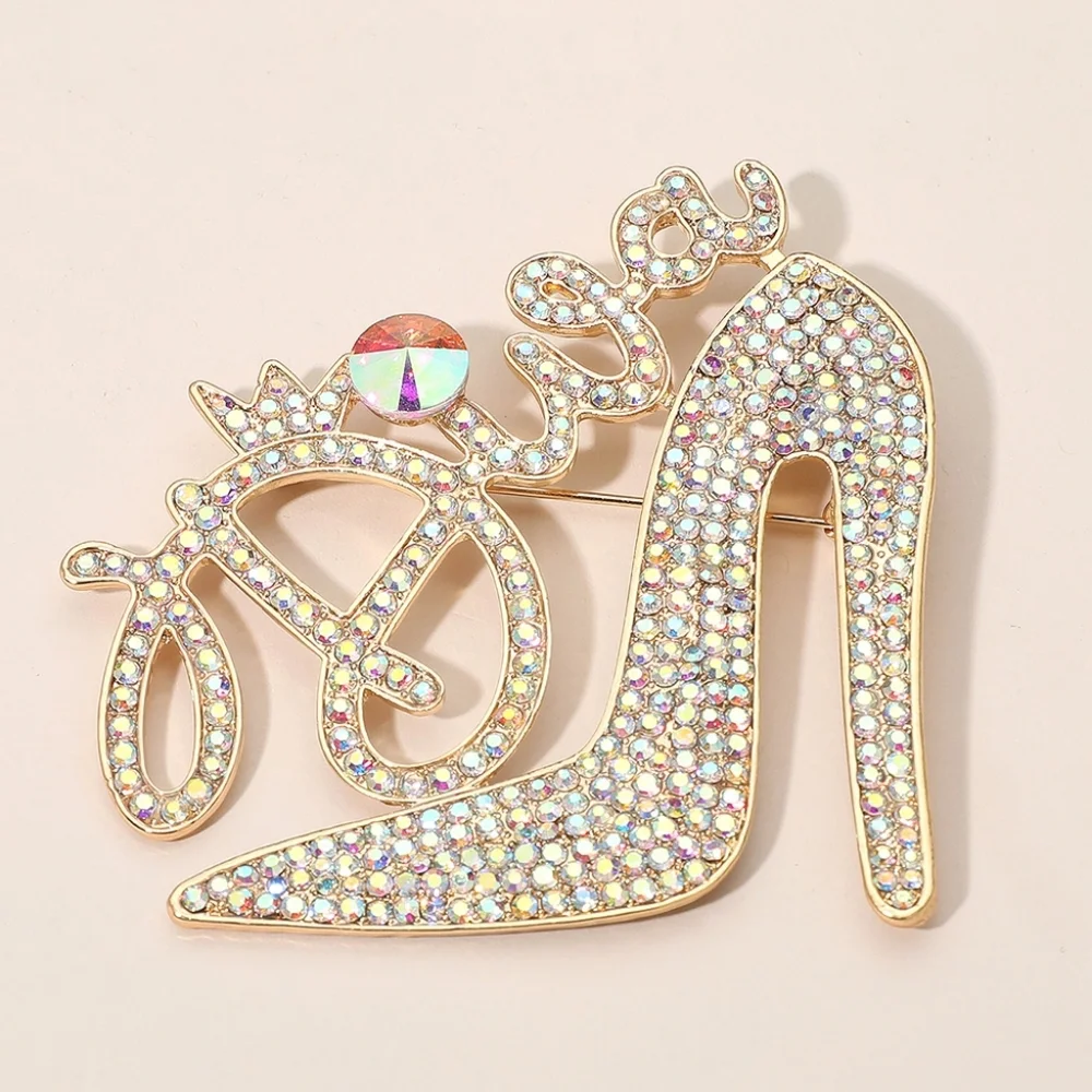 Diva Message Glamorous High Heel Crystal Rhinestone Pin Brooch